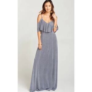 NWT Show Me Your Mumu Renee Ruffle Maxi Dress Shine Smoke Size Small